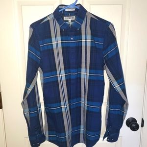 Express Blue Plaid Men's Extra Slim Fit Size Small Button Down